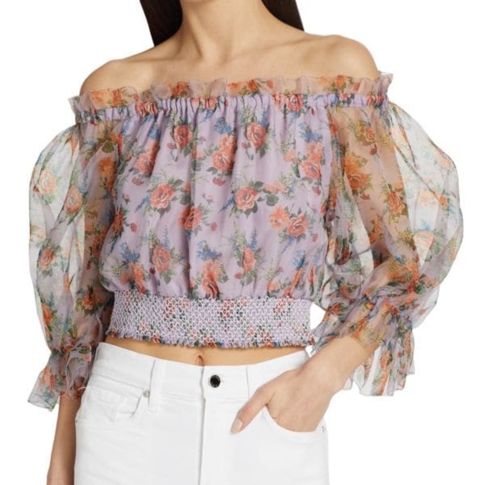 ALICE + OLIVIA
Caprina Silk Puff Sleeve Crop Top